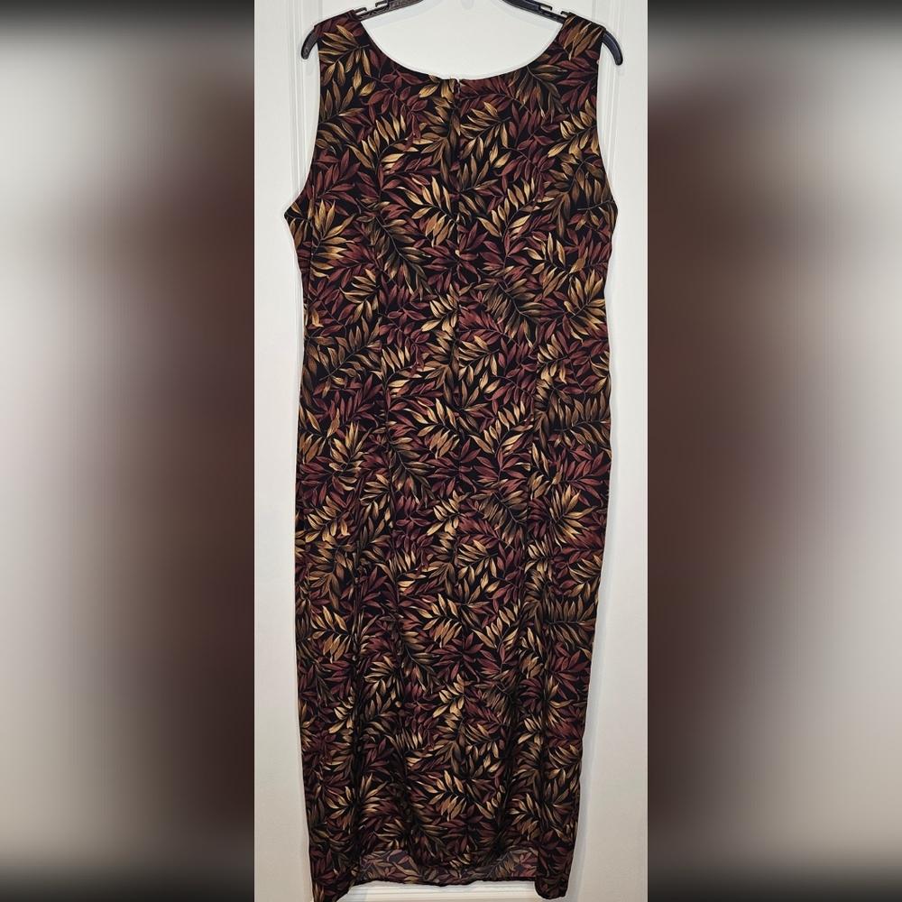 Studio I Dress Sleeveless Maxi 16W Autumn Leaf Print Sheath 54” Long Minimalist - Picture 6 of 7